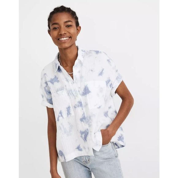 Madewell Top Lightspun Beachside Button Front Short Sleeve Tie-dye Size Small - Picture 1 of 8